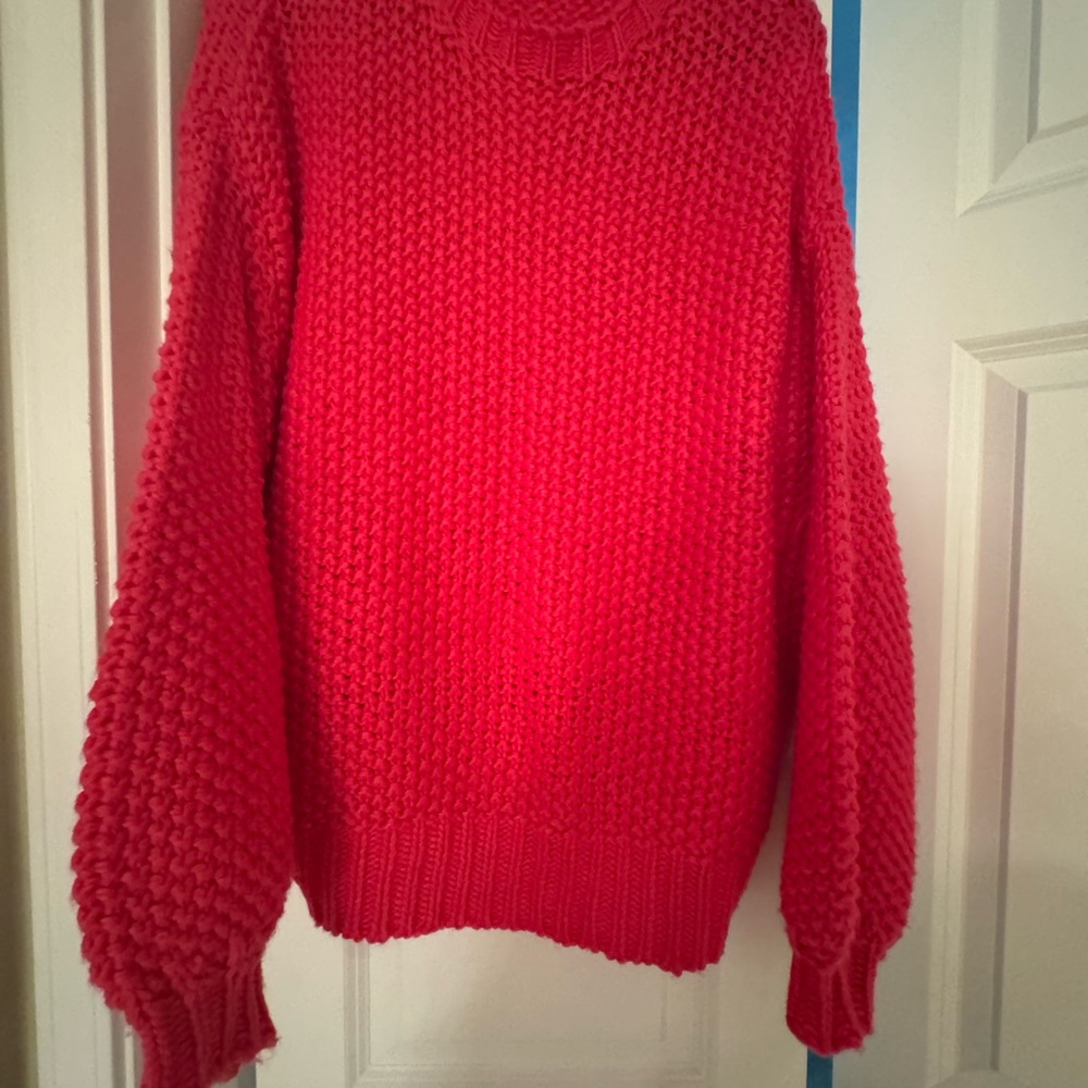 Altar'd State Pink Crew Neck Sweater with Textured Sleeves